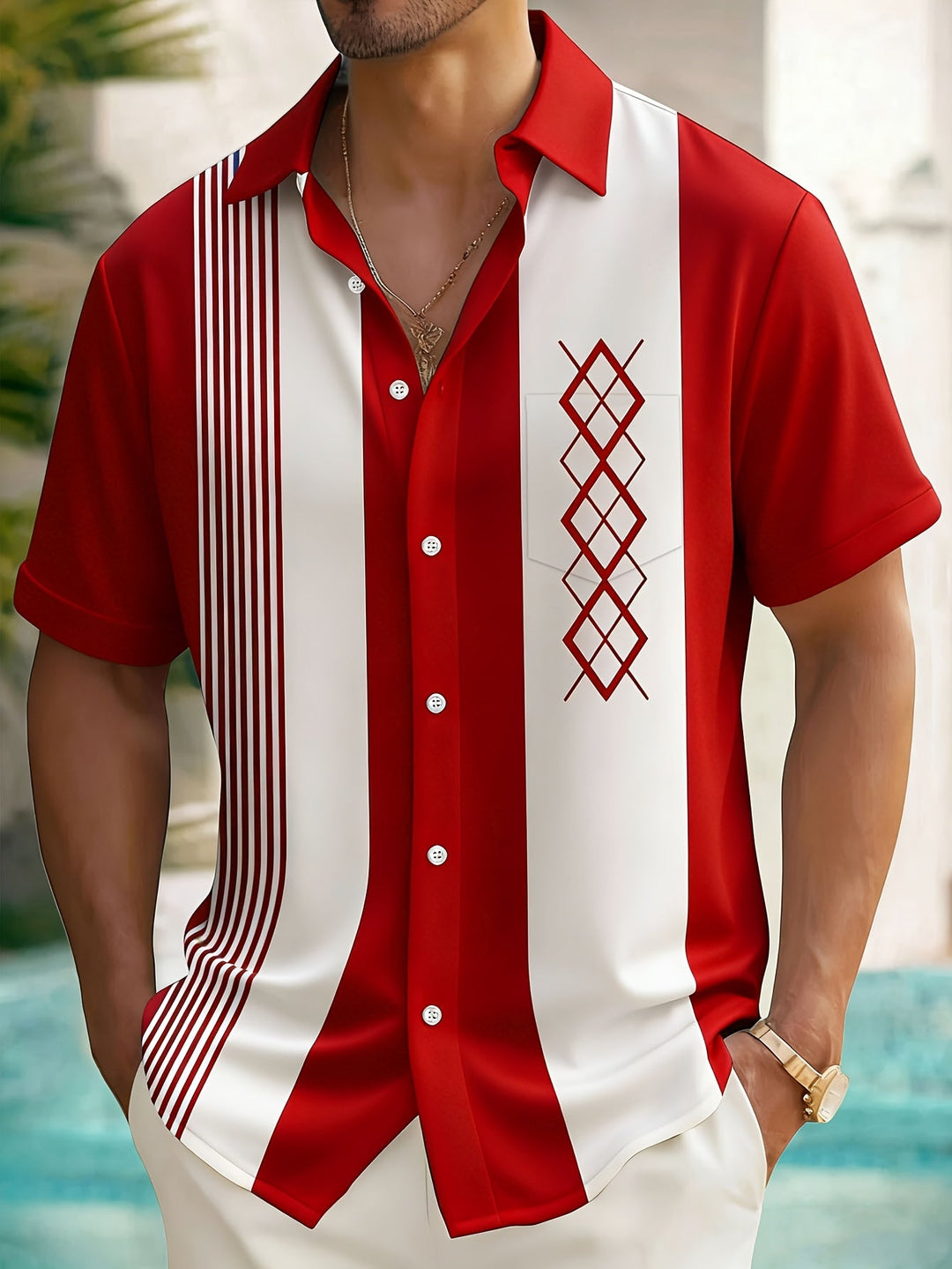 Chemise Structurée pour Homme – Chemise Vintage À Motifs Géométriques