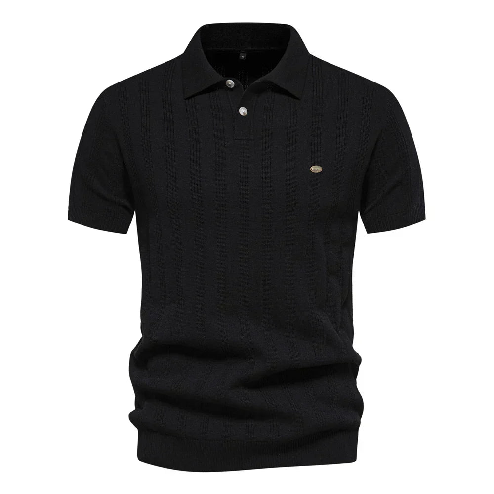 Polo pour Homme – Rayé En Maille Col Boutonné Moderne