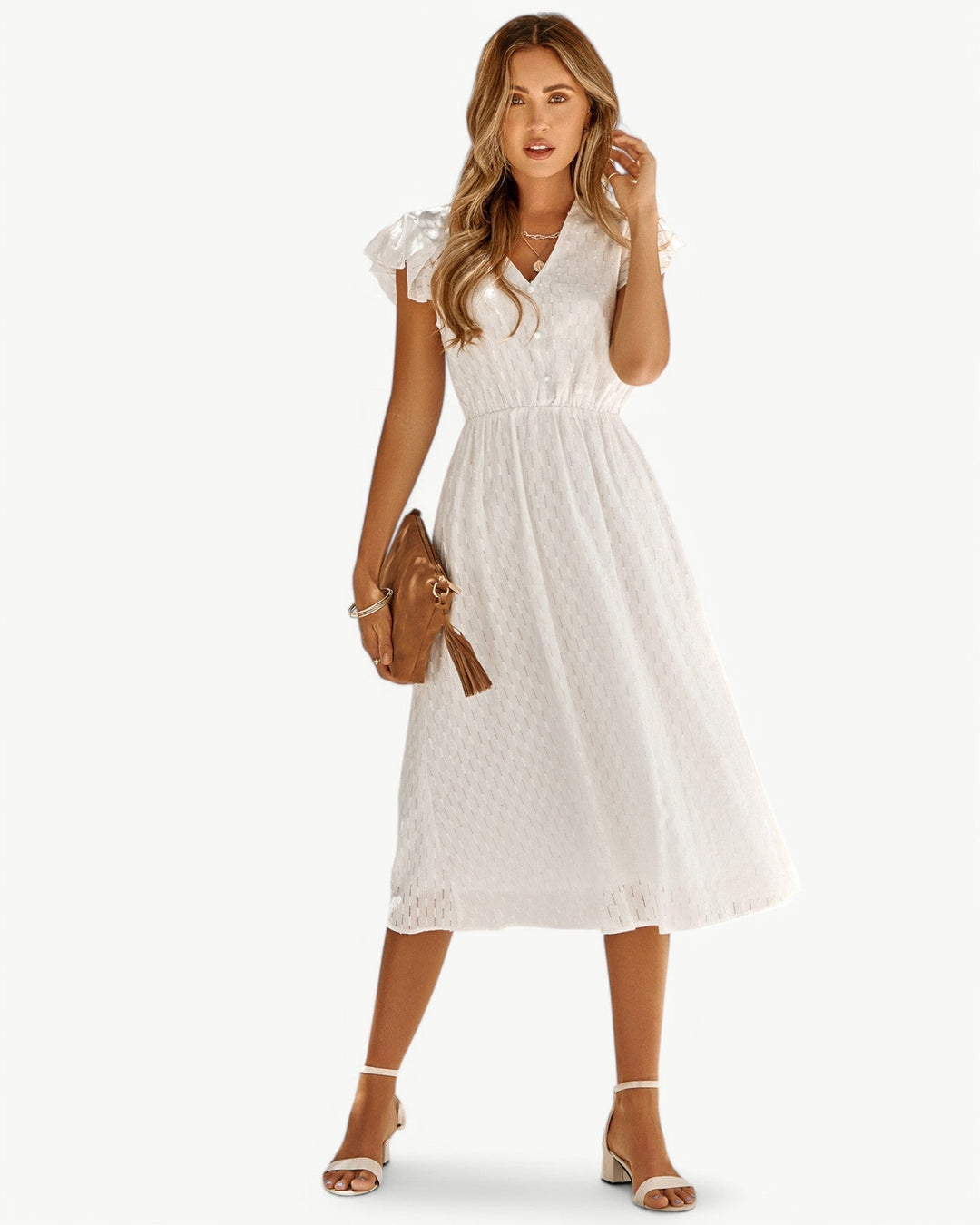 Robe Midi Manches Volantees pour Femme