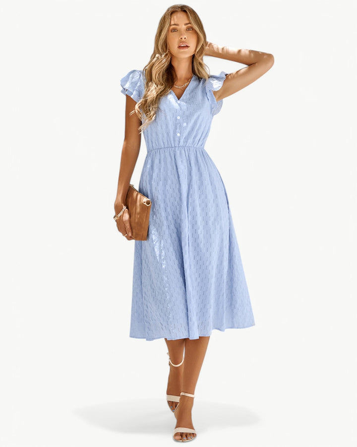 Robe Midi Manches Volantees pour Femme