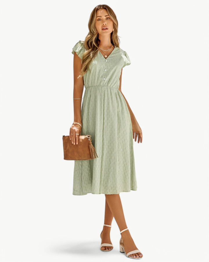 Robe Midi Manches Volantees pour Femme